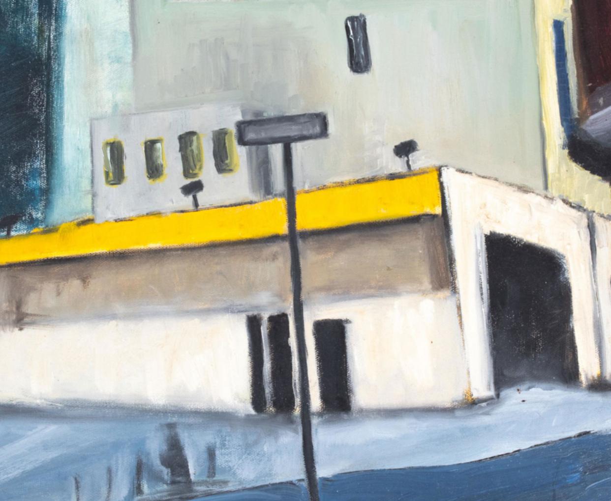 Katherine Thompson huile sur toile intitulée Liquor Store 2. Bon état - En vente à Chicago, IL