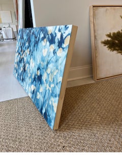 Blue Field by Katherine Warinner Mixed Media on Board Painting with Leaves, Blue