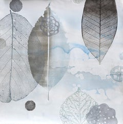 Peinture sur toile « Blue Skies 4 » de Katherine Warinner - Techniques mixtes avec feuilles