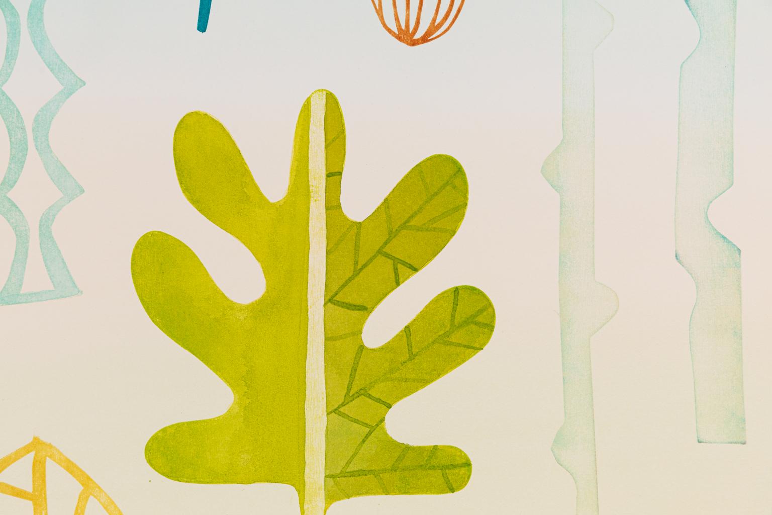 Komposition 792 - Lustig und helles großes abstraktes Bio-Holzschnitt-Monotypie (Zeitgenössisch), Print, von Katherine Warinner