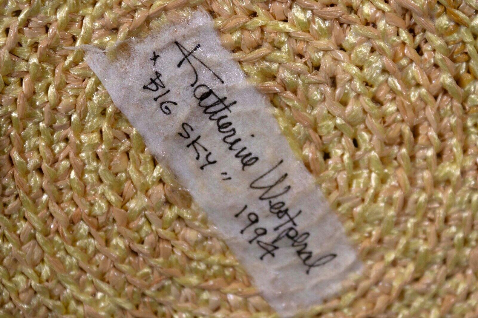 Katherine Westphal Big Sky Signed Raffia Woven Basket w/ Feather Accents 1994 For Sale 5