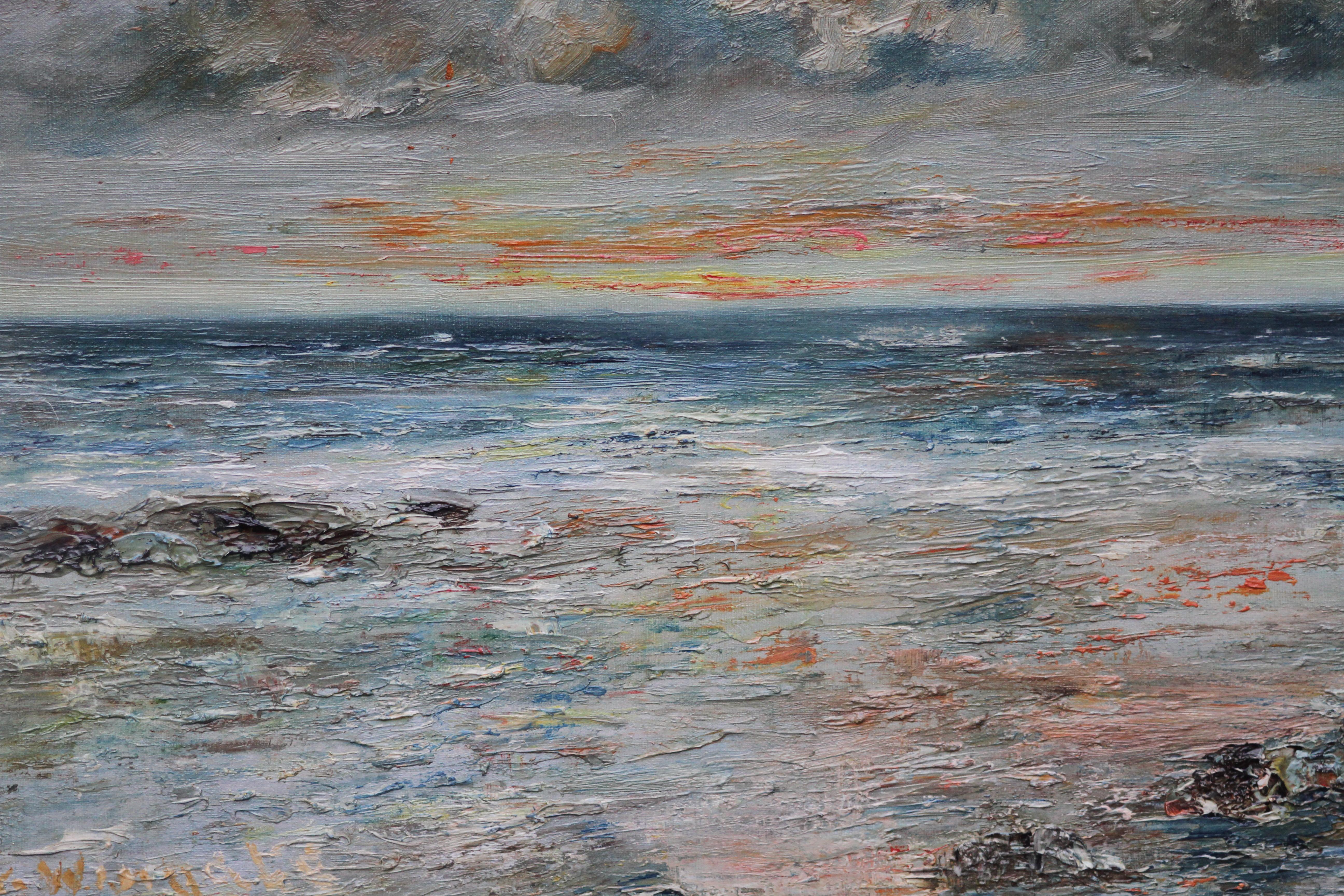 Arran Seascape - Scottish 1915 Impressionist art oil painting female artist - Black Landscape Painting by Katherine Wingate