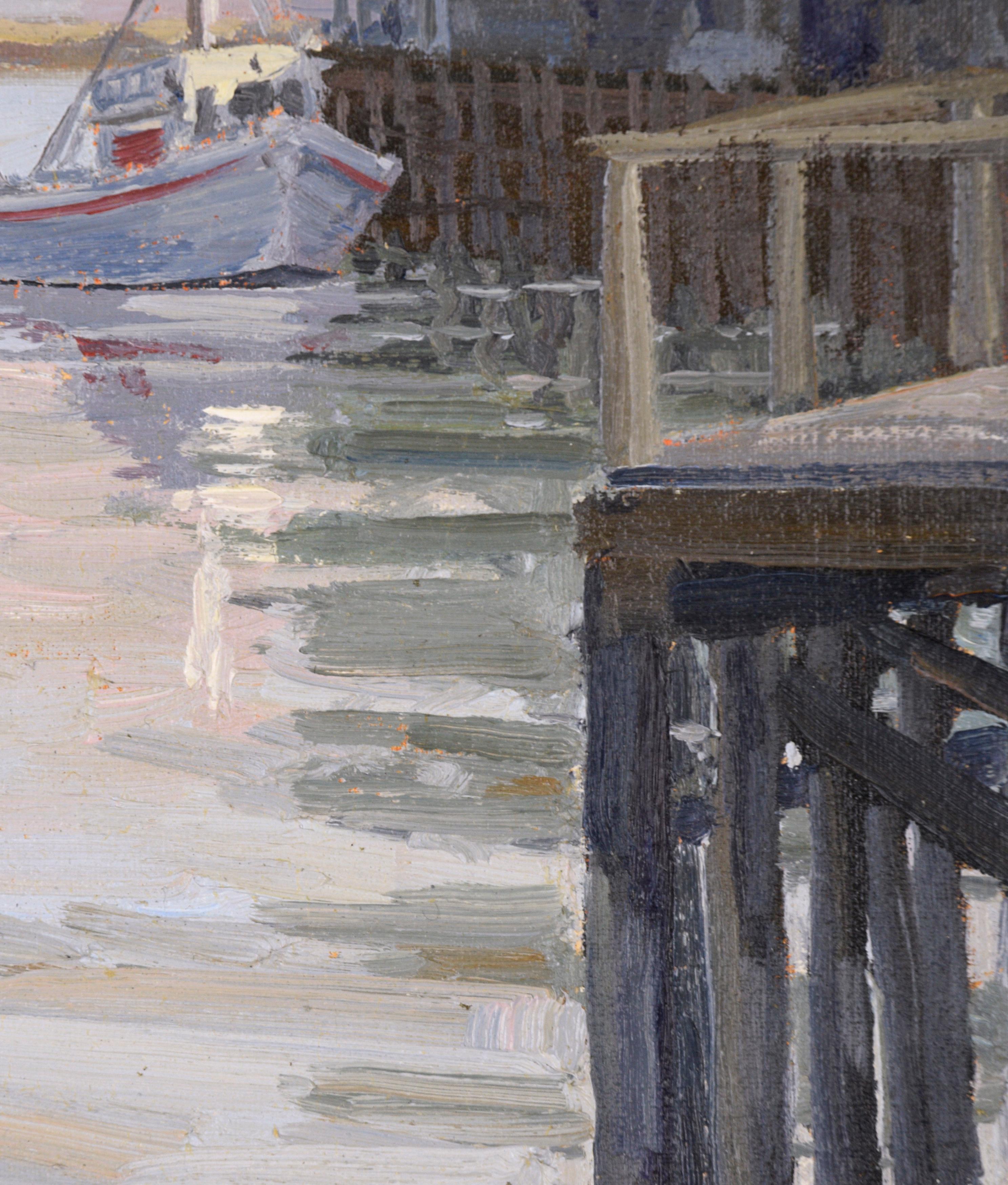 Monterey Bay Dock Plein Air Seascape - American Impressionist Painting by Katherine Wipfler