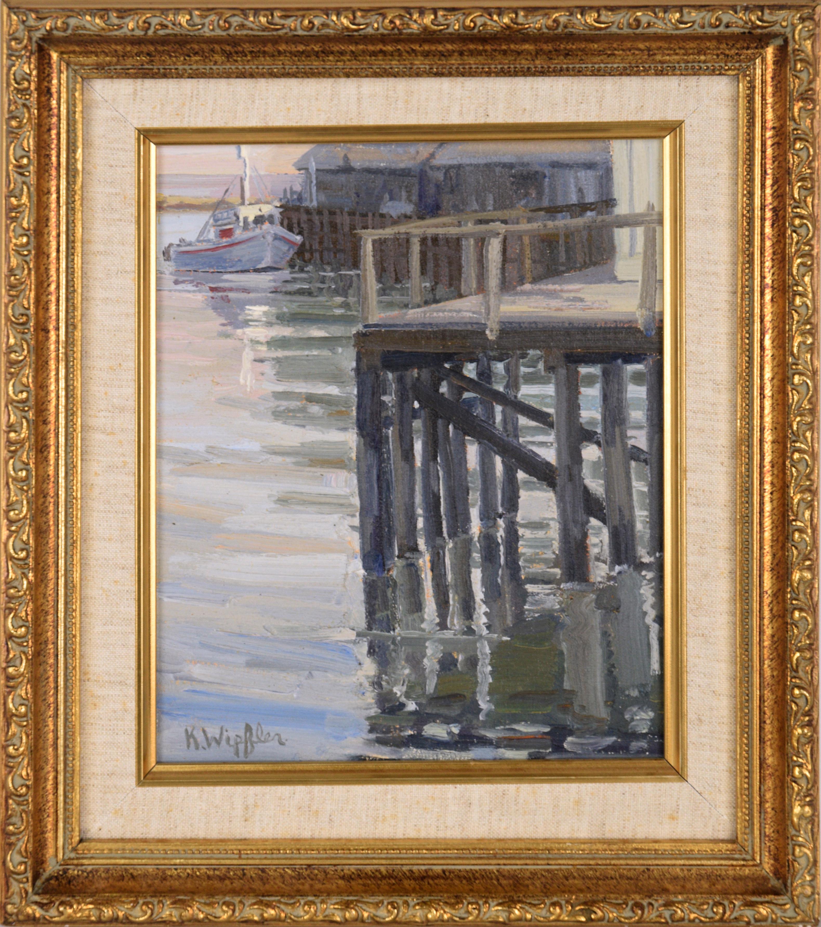 Landscape Painting Katherine Wipfler - Paysage marin en plein air du bateau de la baie de Monterey