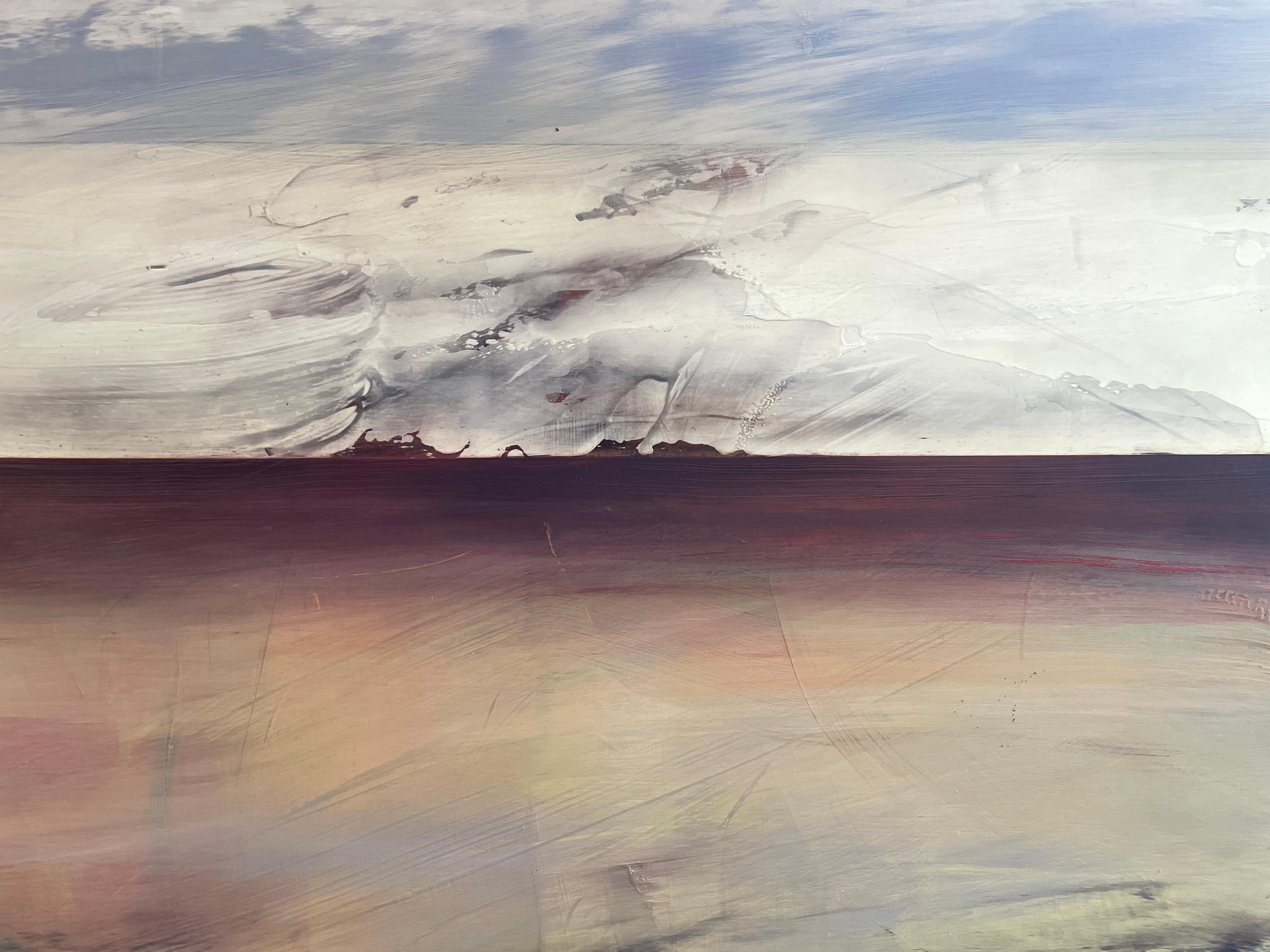 Abstraktes Gemälde „Above The Rainbow“ von K. Holt – Grünes, weißes und lila abstraktes Gemälde (Grau), Abstract Painting, von Katheryn Holt