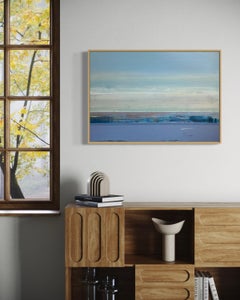 "Pacific Ocean Park" - Contemporary Mixed Media Abstract in Muted Blue Tones