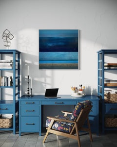 "Water to Sand" - Blue Tones and Platinum Textural Contemporary Abstract Artwork