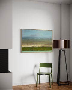 "Evening Falls" de Katheryn Holt - Arte abstracto en tonos verdes, ocres y tierra