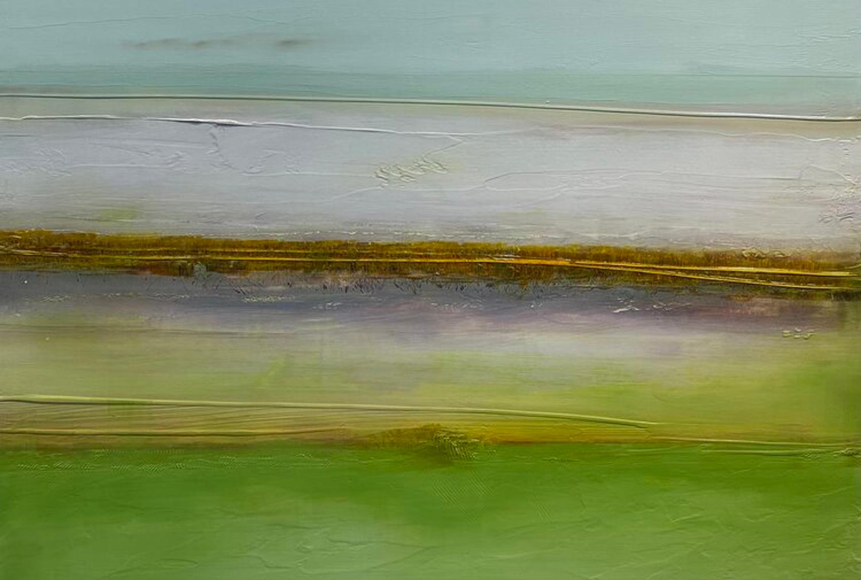 Katheryn Holt Landscape Painting - 'Greener Pastures' Contemporary Mixed Media  ocean  seascape  Painting