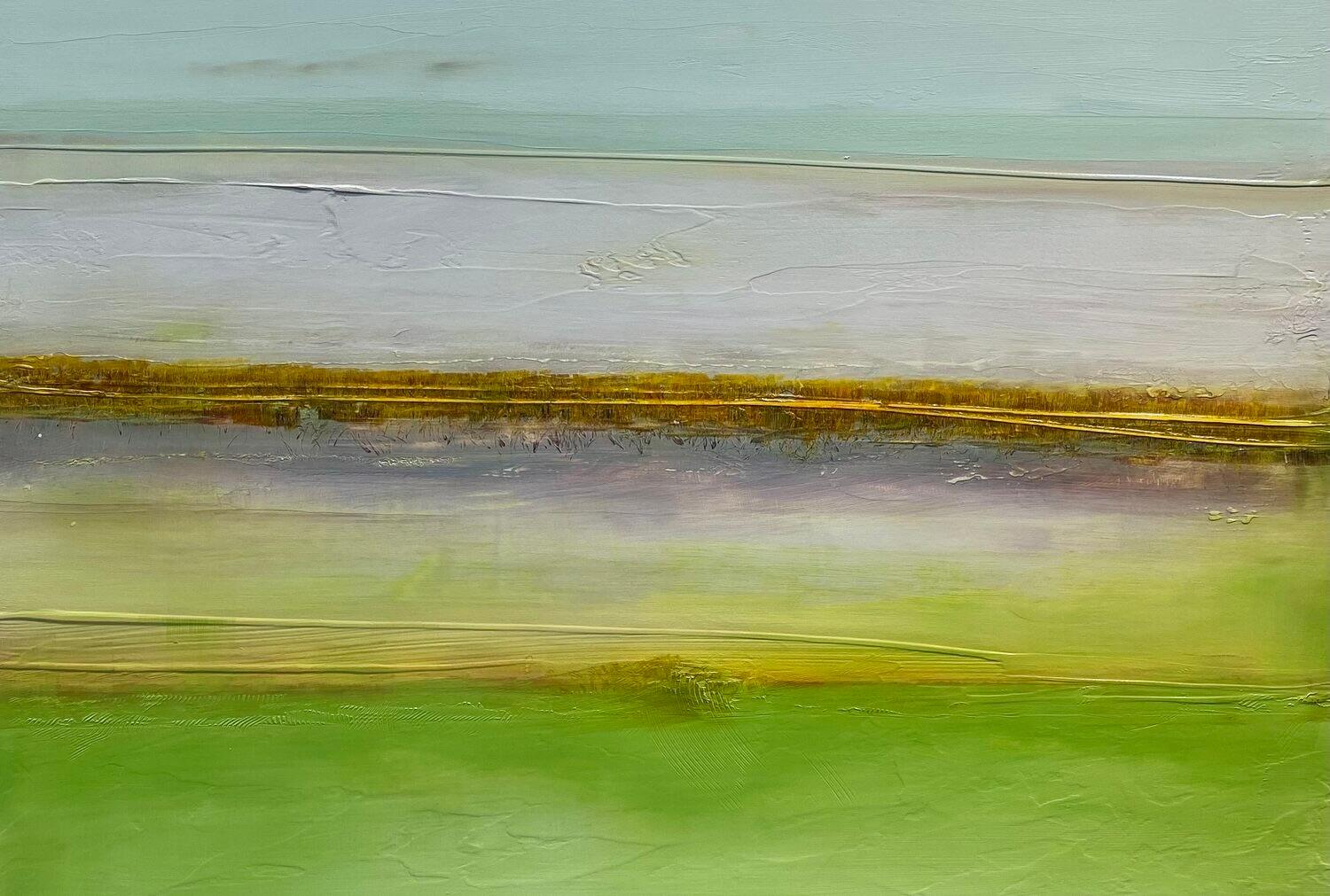 "Greener Pastures" by Katheryn Holt - Green and Earth Tone Color-Field Abstract