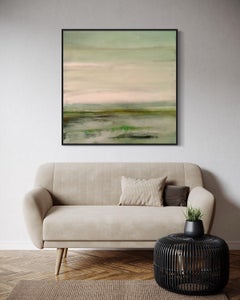 "Lost River" - Muted Contemporary Color Field Abstract Painting in Green Palette