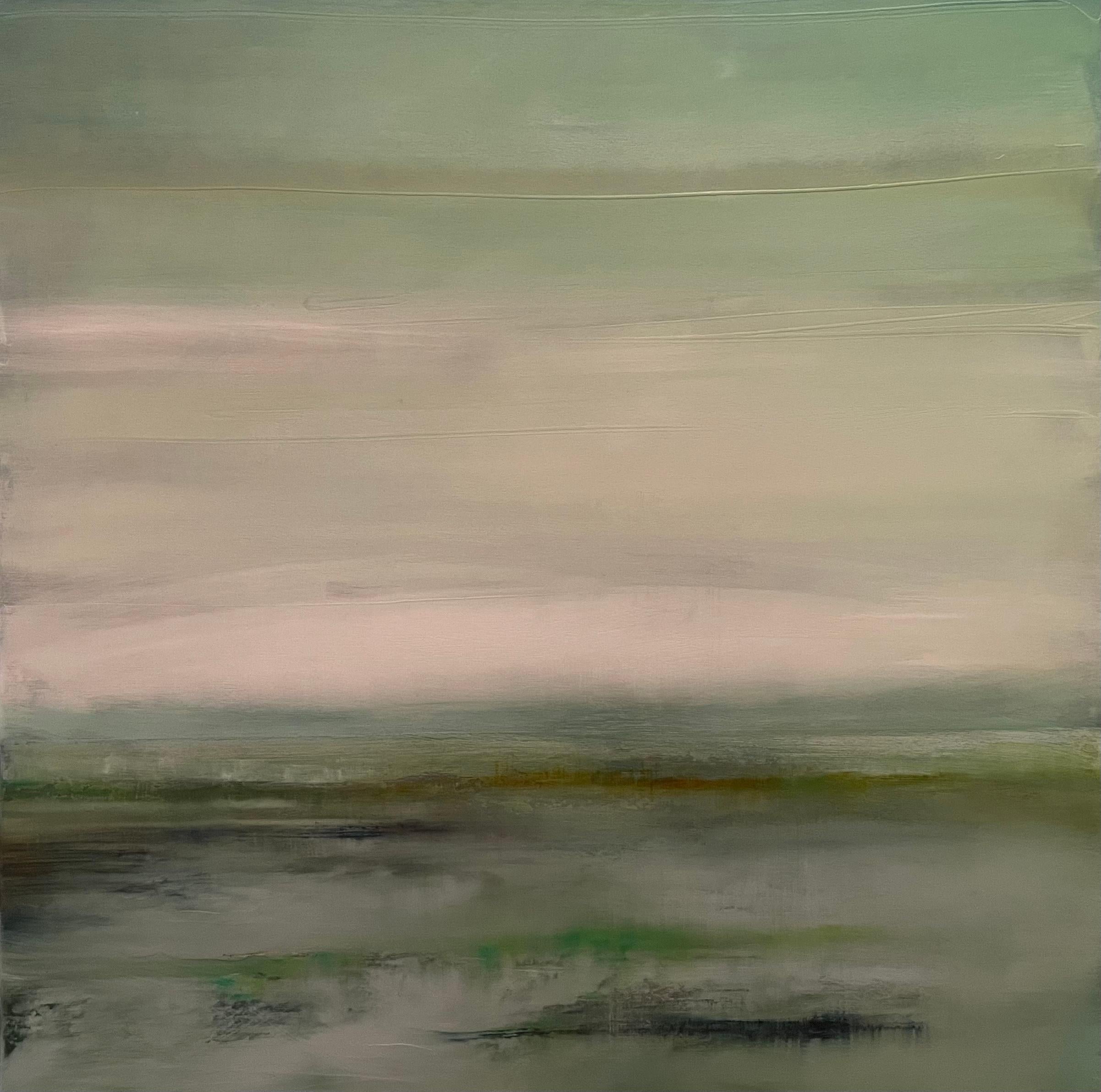The upper half of the composition unveils a mesmerizing interplay of green and white, creating the illusion of a misty, ethereal sky. It's a vista where imagination takes flight, evoking a sense of wonder akin to stepping into a dream. As we descend