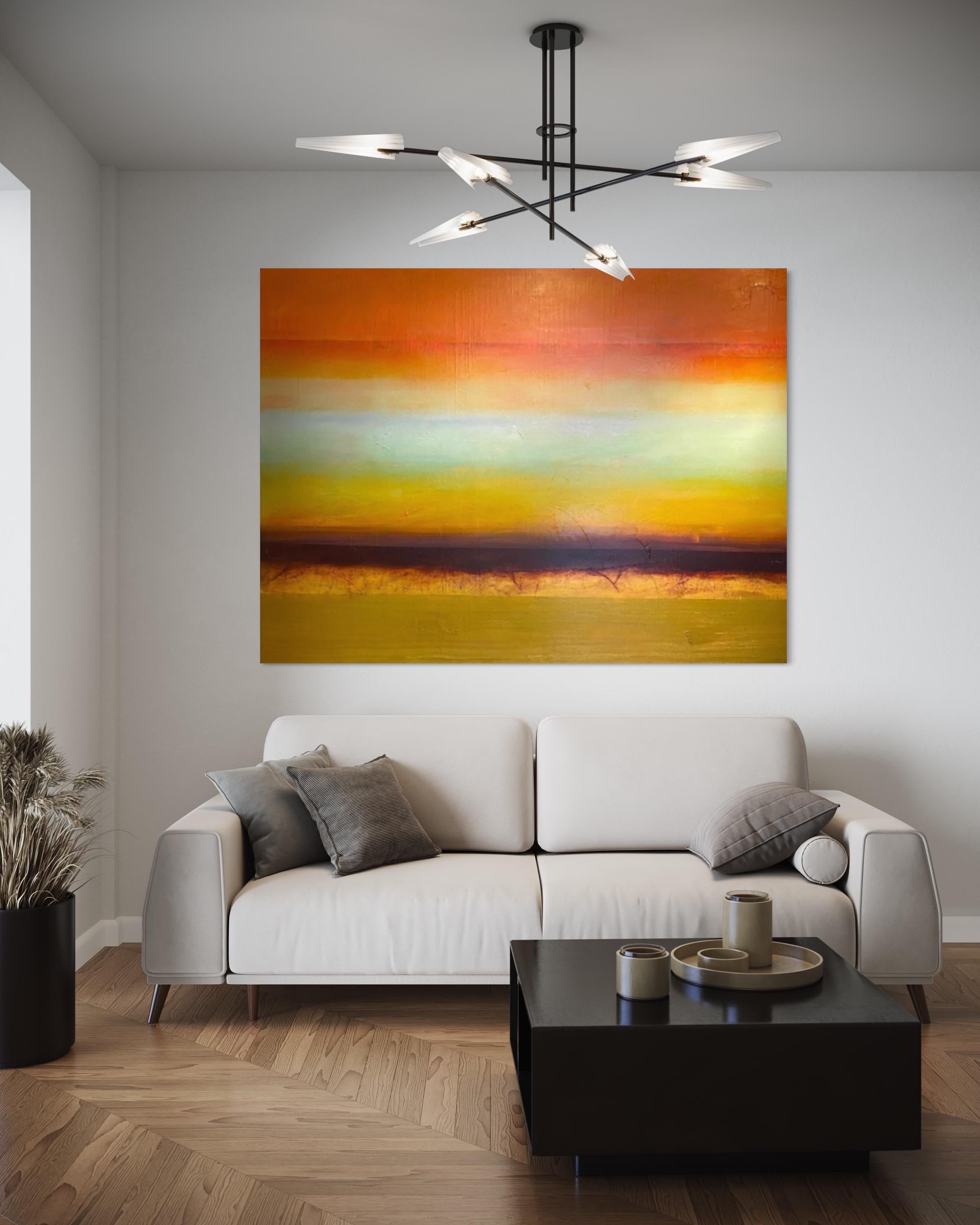 'New Growth' Large Modern Abstract Sunset Landscape Oil On Canvas Katheryn Holt For Sale 1