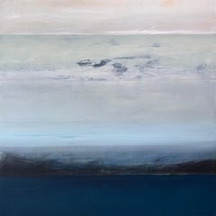"Offshore" by Katheryn Holt - White and Blue Color-Field Abstract Painting