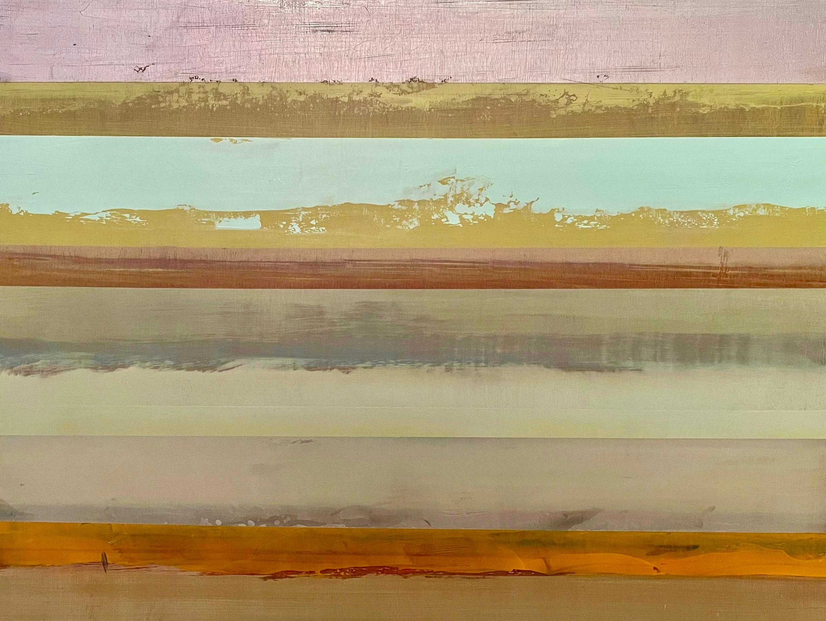 "Pastello" di Katheryn Holt - Vivace paesaggio astratto contemporaneo su pannello di Wood