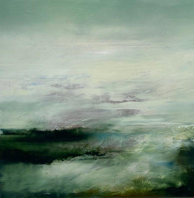 ‘Rivers End’ Green Contemporary Abstract Landscape Mixed Media By Katheryn Holt For Sale 2