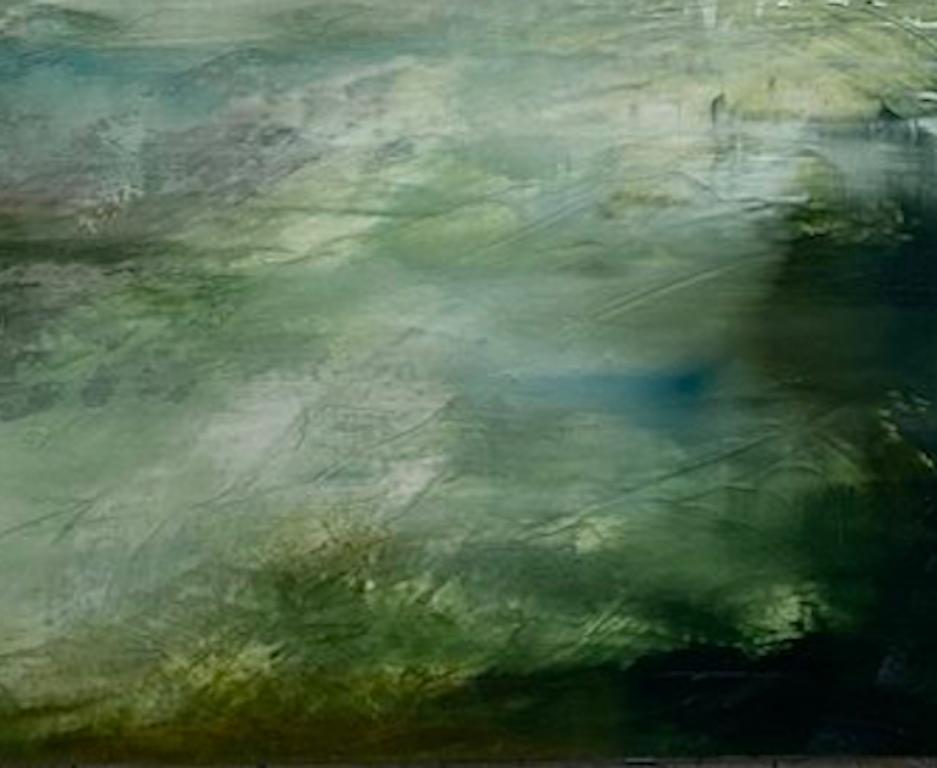 ‘Rivers End’ Green Contemporary Abstract Landscape Mixed Media By Katheryn Holt For Sale 3