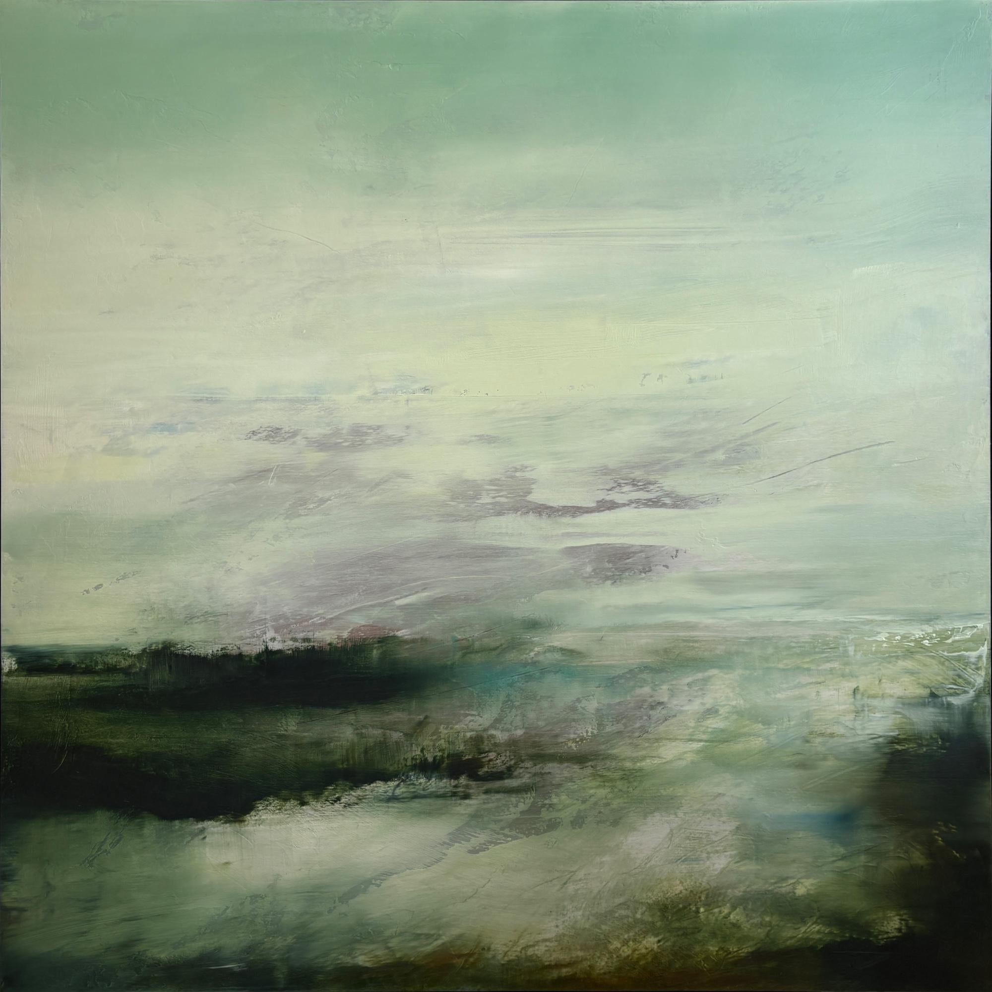 "Rivers End" - Black and Green Mixed Media Textured Contemporary Abstract Art - Mixed Media Art by Katheryn Holt