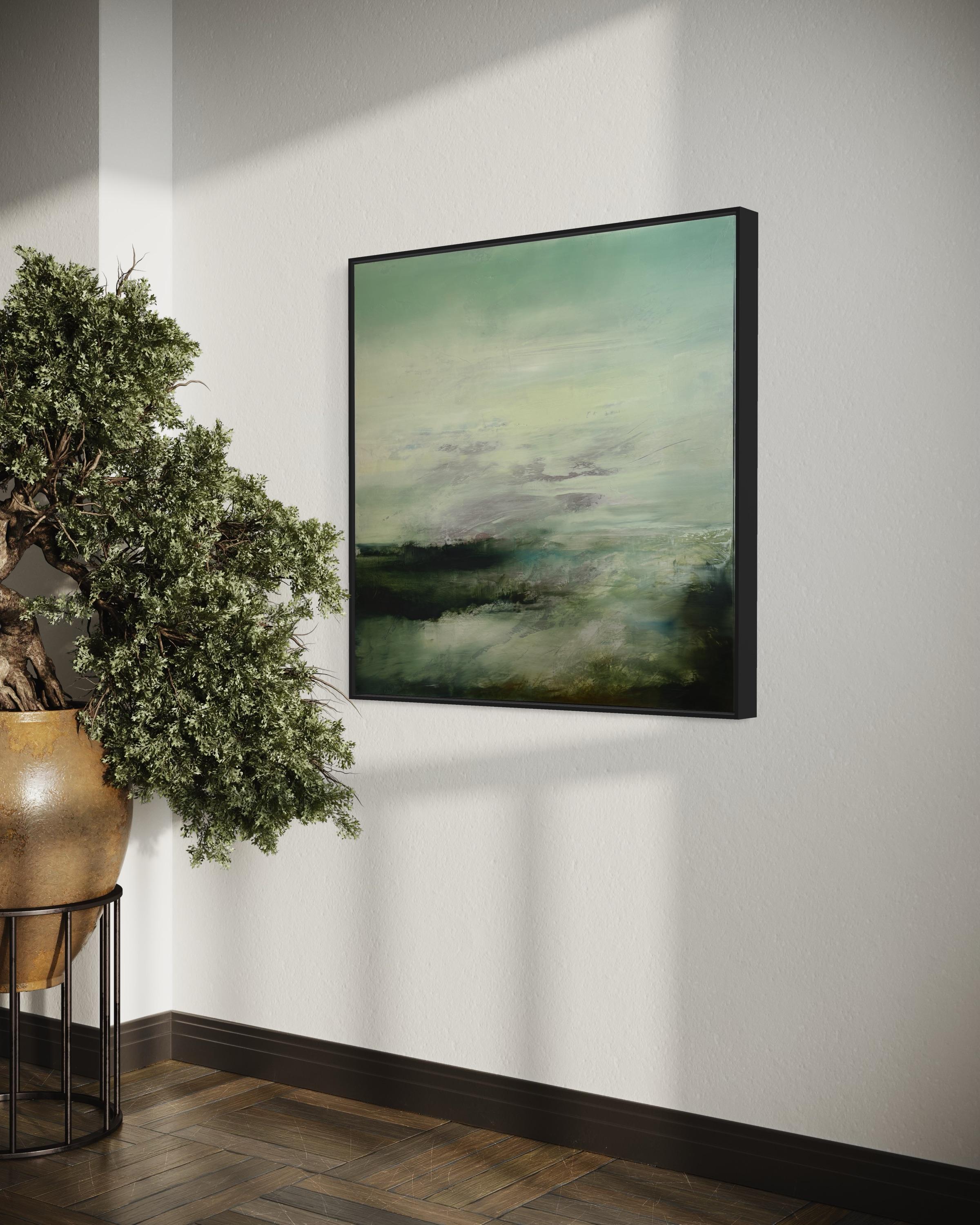 'Rivers End' di Katheryn Holt - Paesaggio astratto contemporaneo in verde e nero in vendita 8