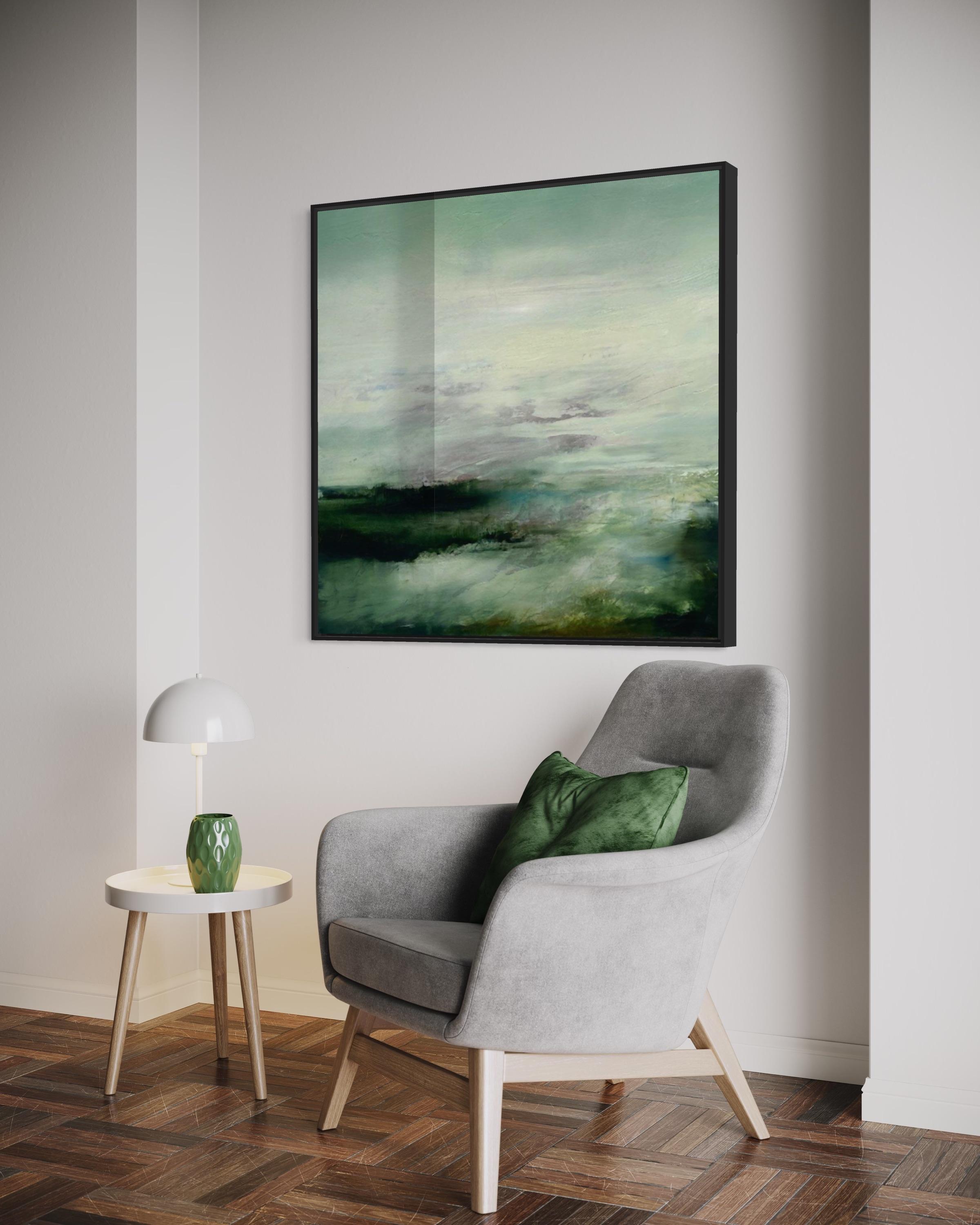 ‘Rivers End’ Green Contemporary Abstract Landscape Mixed Media By Katheryn Holt For Sale 8