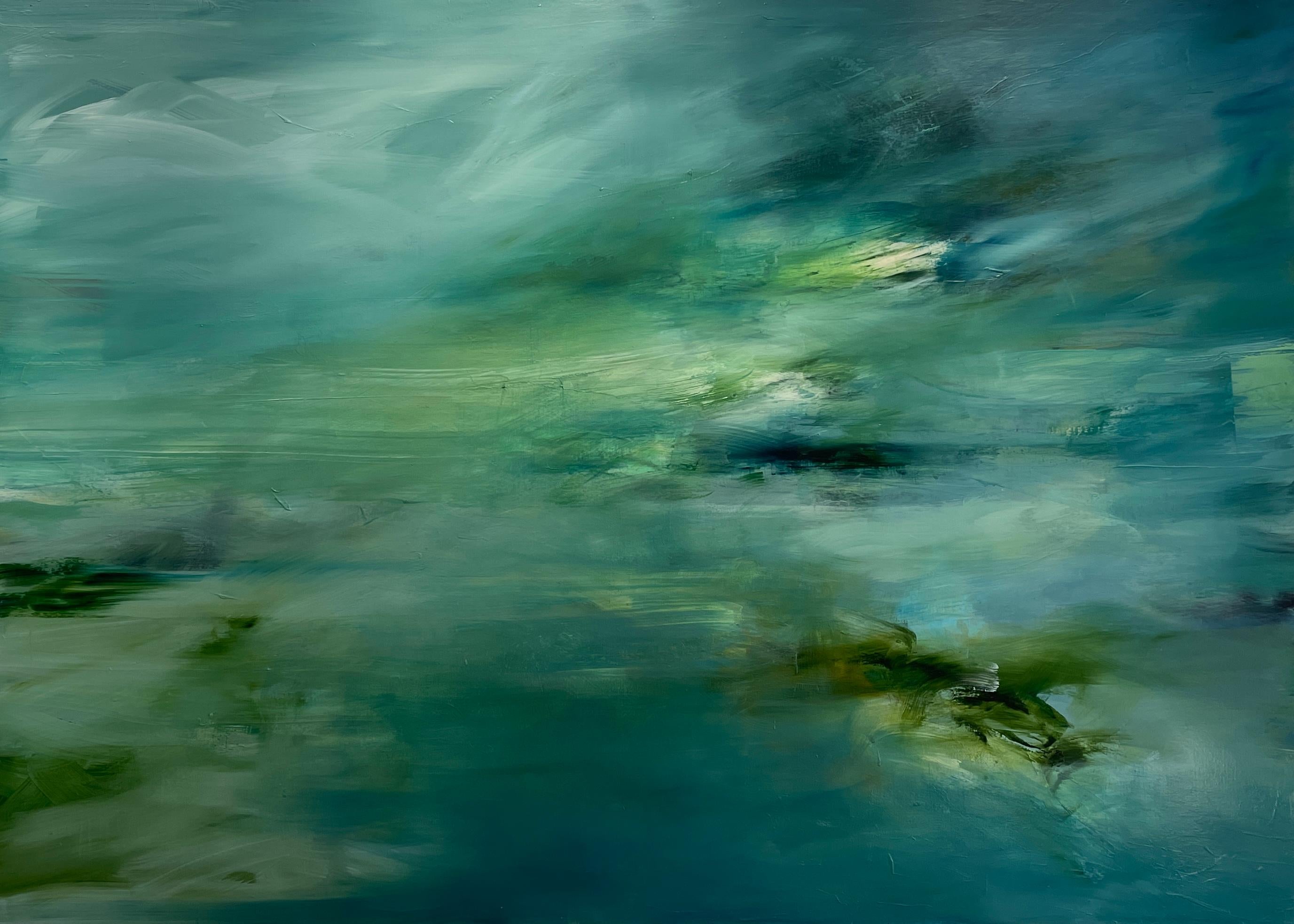Landscape Painting Katheryn Holt - "Sea Garden 2" Très grand paysage marin expressionniste abstrait en techniques mixtes sur toile