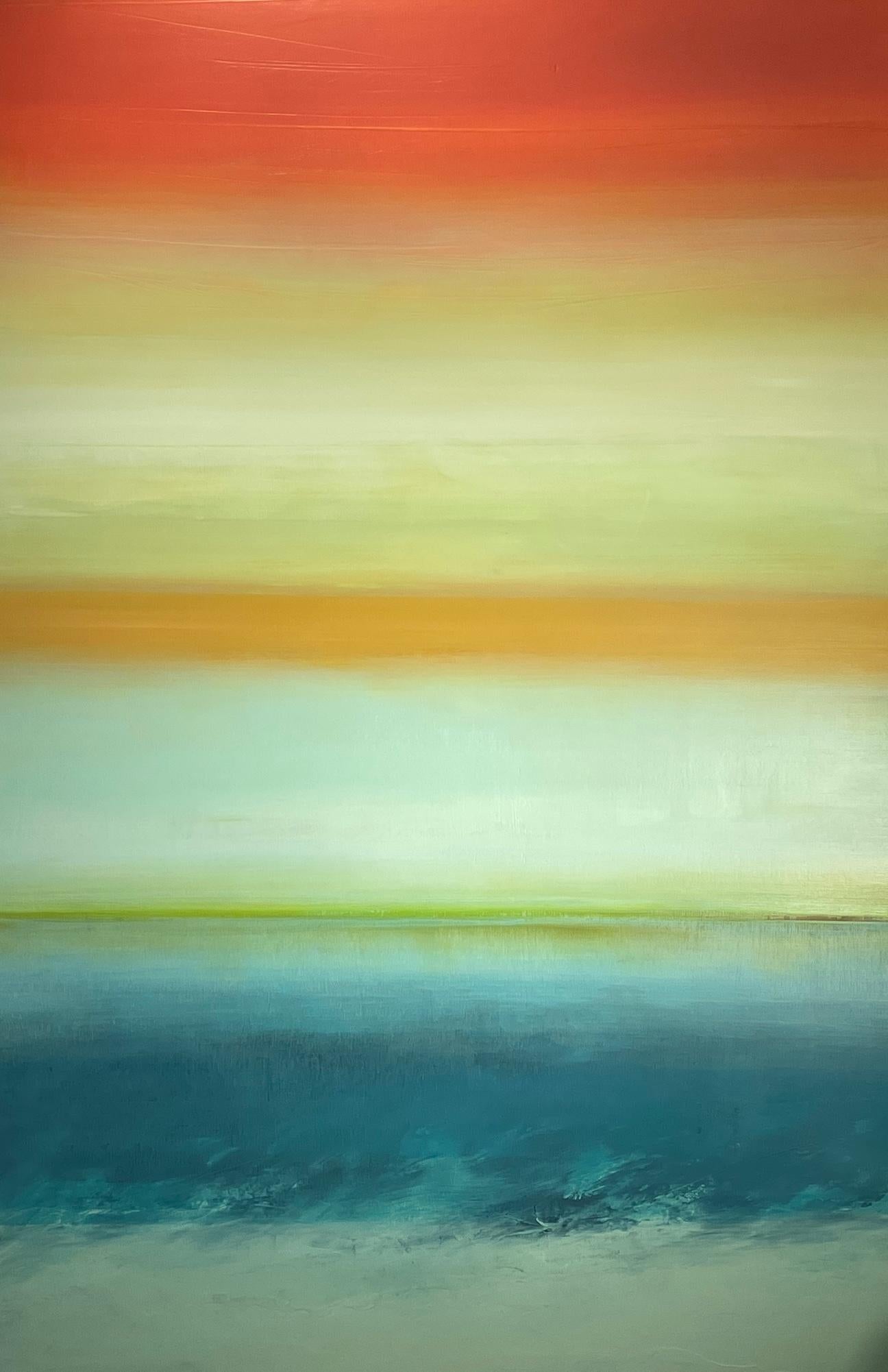 Landscape Painting Katheryn Holt - "Sea Sprite" Grande peinture contemporaine abstraite expressionniste en Mixed Media paysage marin