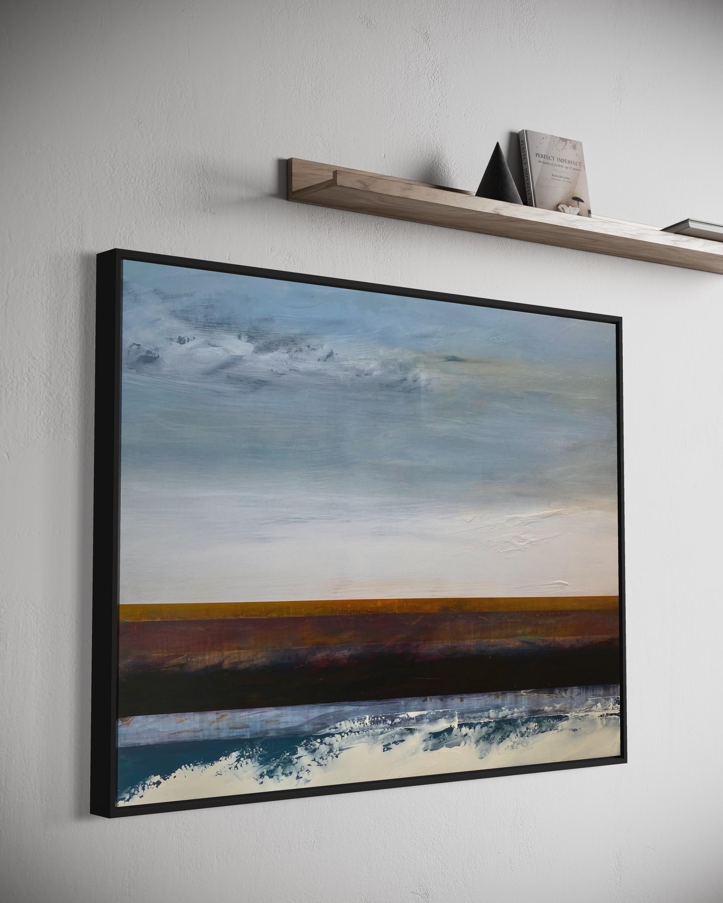 „Storm Surge III“ von Katheryn Holt – Abstraktes Gemälde in Blau und Erdtönen im Angebot 1