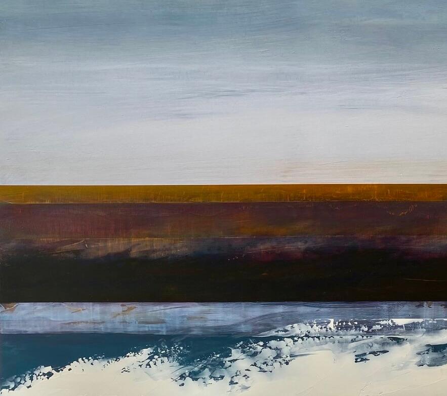 „Storm Surge III“ von Katheryn Holt – Abstraktes Gemälde in Blau und Erdtönen im Angebot 4