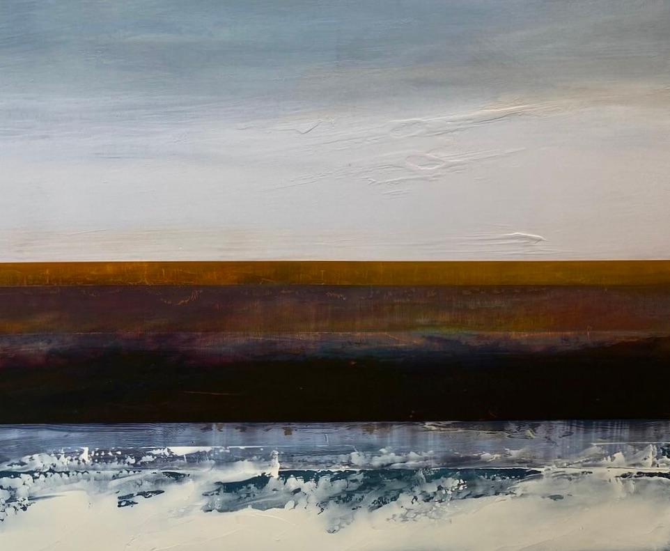 „Storm Surge III“ von Katheryn Holt – Abstraktes Gemälde in Blau und Erdtönen im Angebot 5