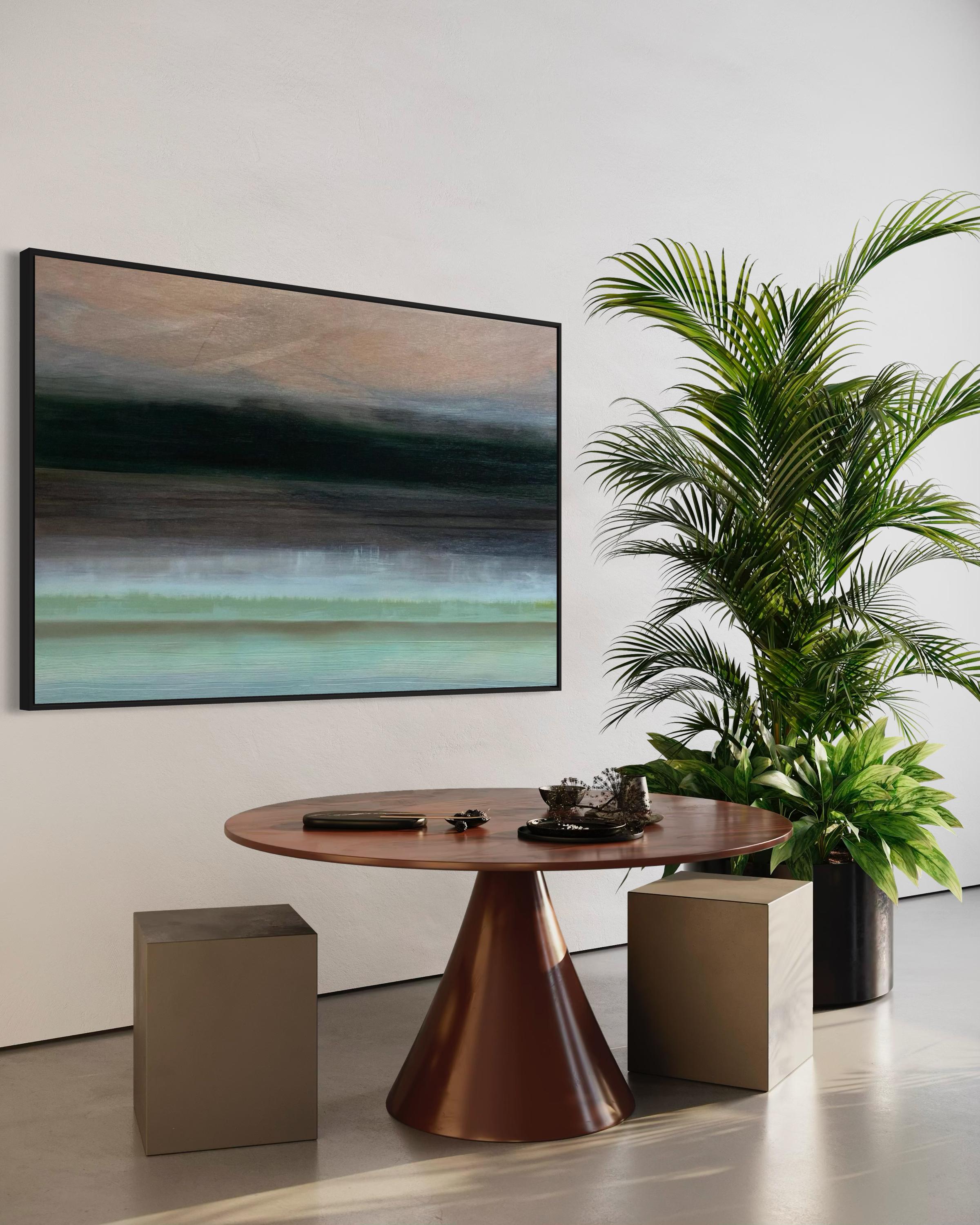 „Schirm und Brise“ von Katheryn Holt – abstrakte Kunst in Grün, Schwarz und Erdtönen im Angebot 7