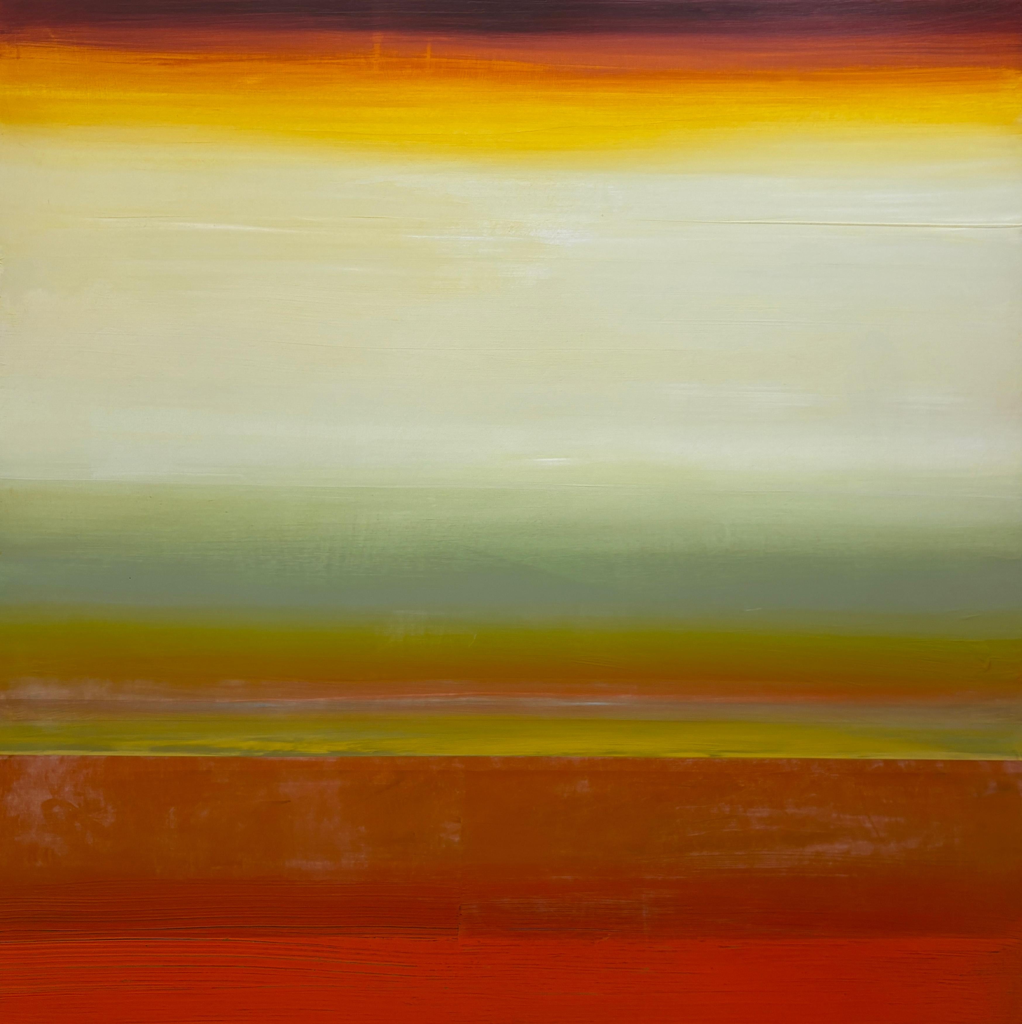 Abstract Painting di Katheryn Holt - "Spectrum" di Holt - Campo di colore astratto contemporaneo arancione, giallo e bianco
