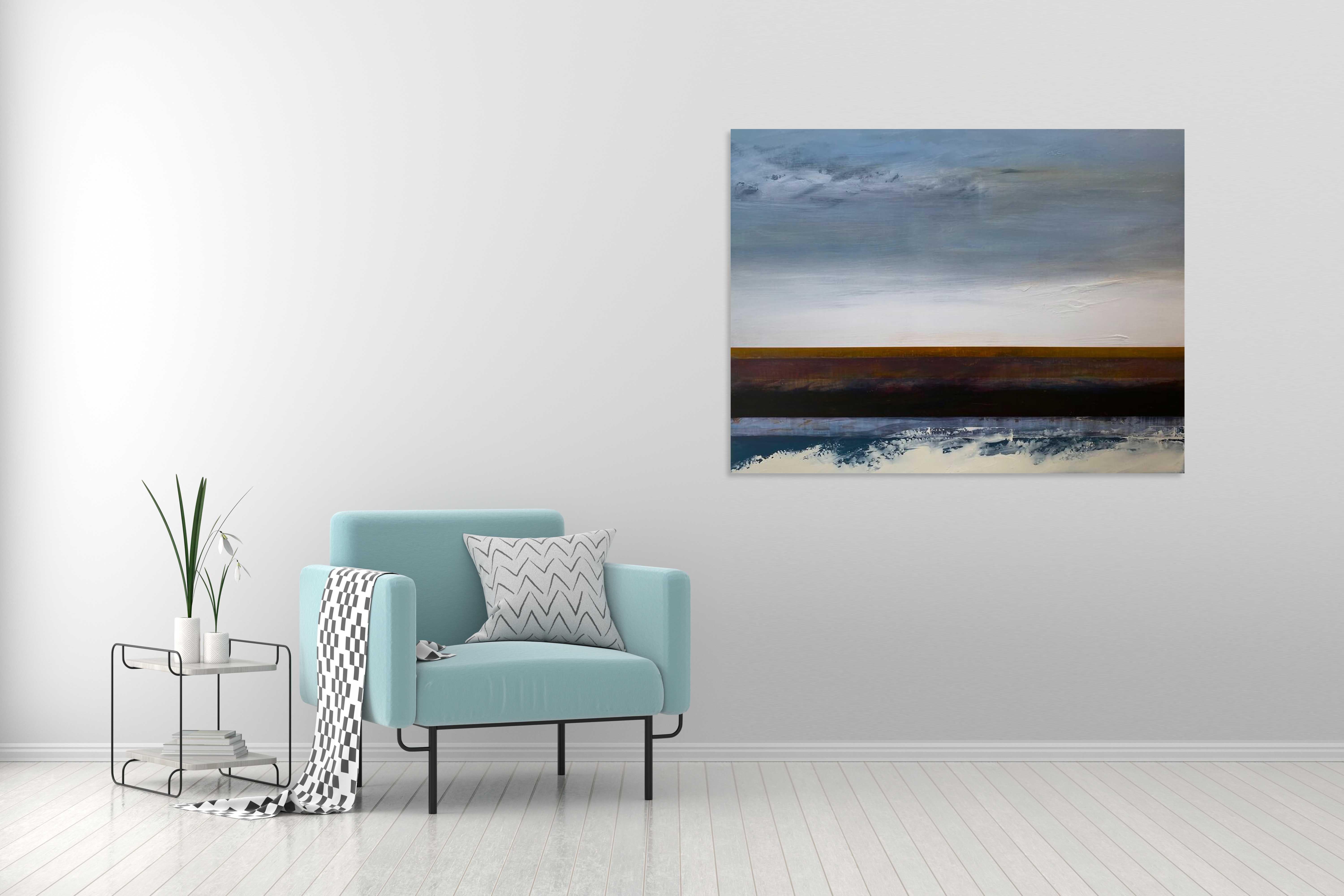  Seascape Ocean Contemporary  Seascape  Mixed Media  Original Painting - Gray Landscape Painting by Katheryn Holt