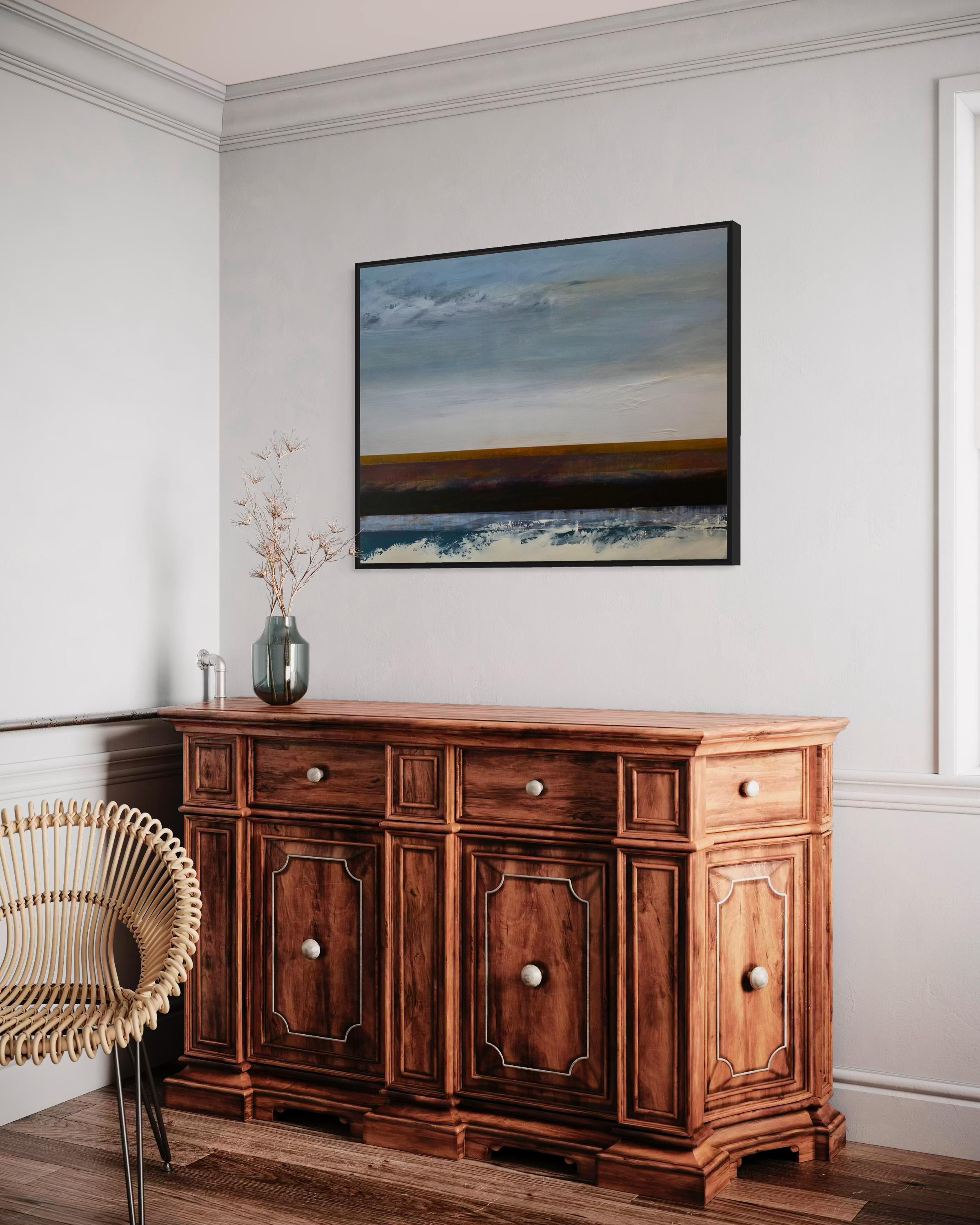 „Storm Surge III“ von Katheryn Holt – Abstraktes Gemälde in Blau und Erdtönen im Angebot 7