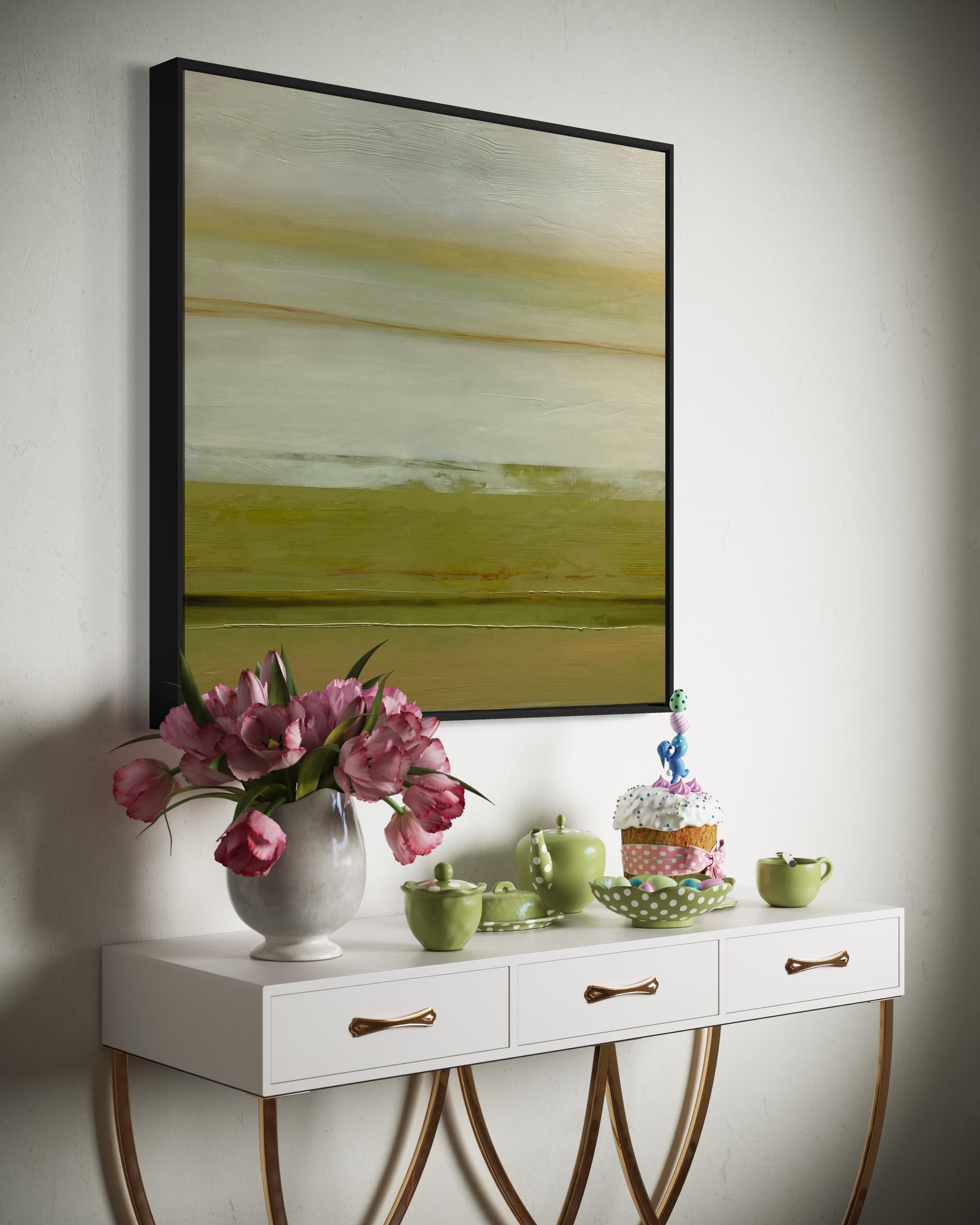 Sunrise' par Katheryn Holt - Peinture abstraite contemporaine verte et grise en vente 7