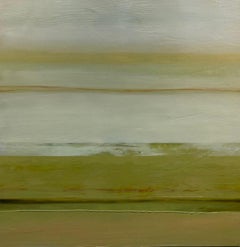 Paysage abstrait contemporain en jaune et blanc « Sunrise », techniques mixtes