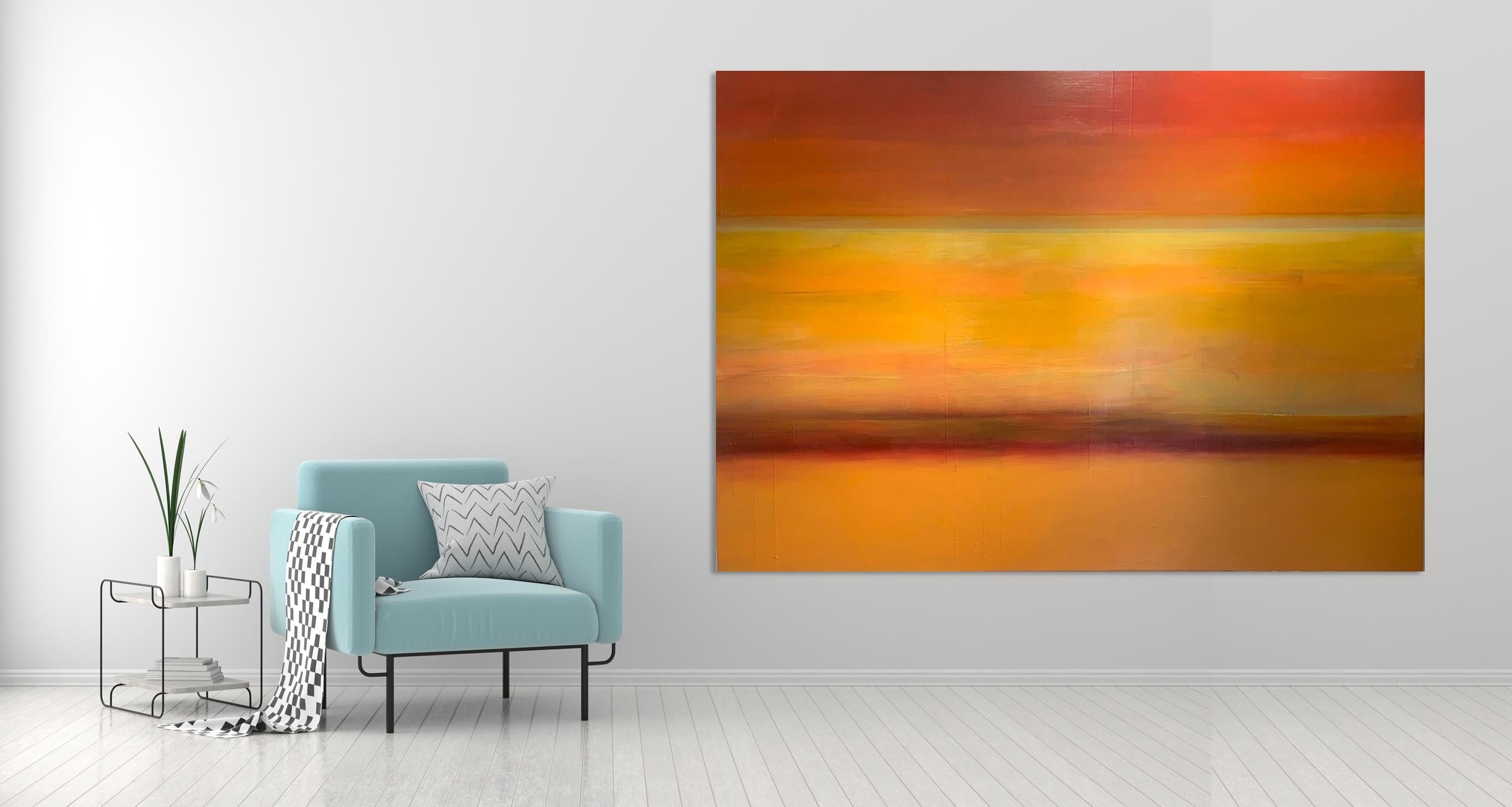 'Sunset over the Ocean' Contemporary Abstract Seascape O/C - Painting by Katheryn Holt