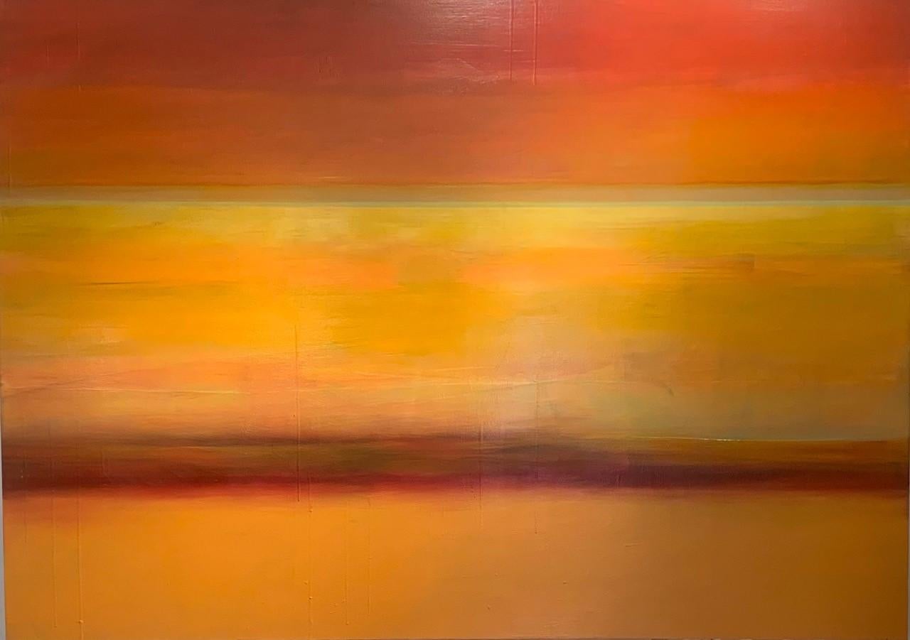 Katheryn Holt Landscape Painting - 'Sunset over the Ocean' Contemporary Abstract Seascape O/C