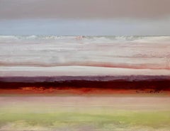 "Summer Rain" by Katheryn Holt - White, Green, and Maroon Color-Field Abstract