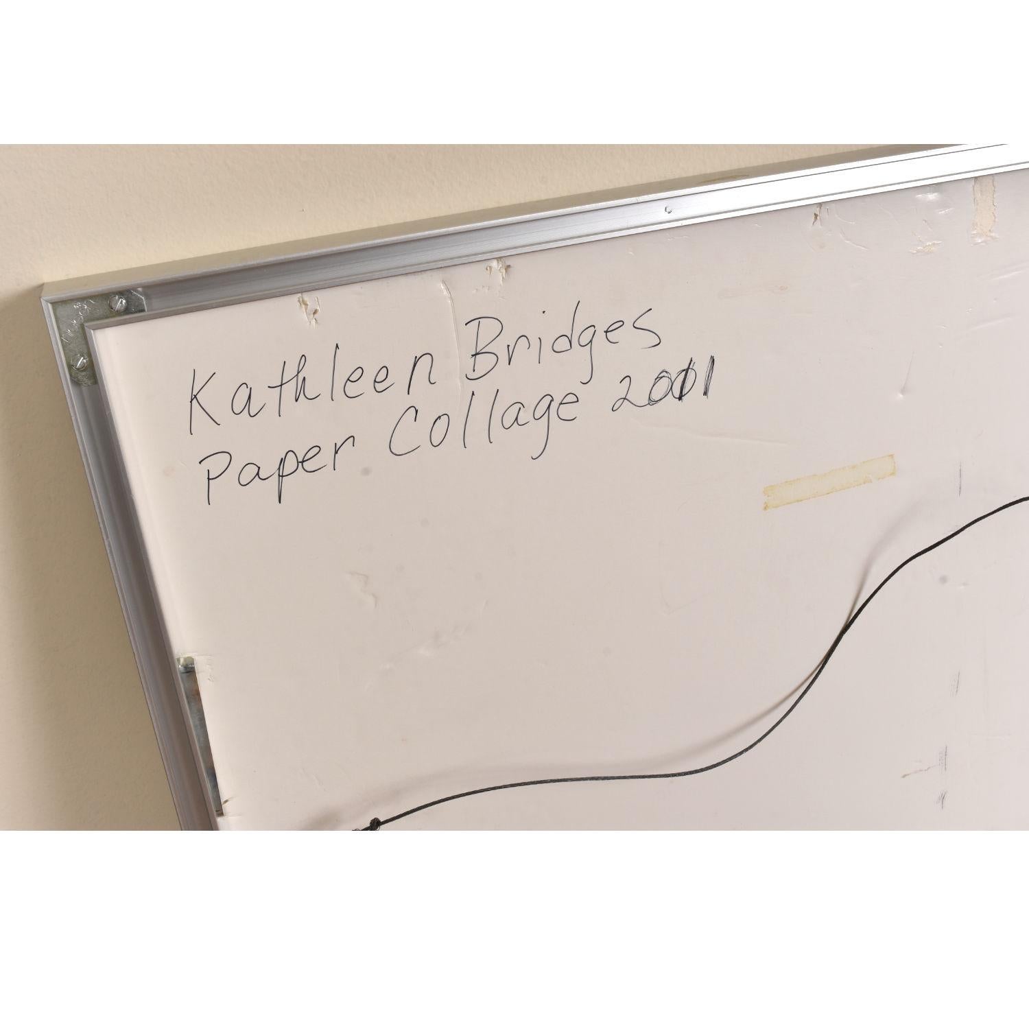 Kathleen Bridges Mehrschichtige Papiercollage Oxblood Rot Blau Geometrisches Muster im Angebot 1