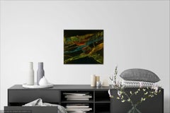 "Concurrence at Midnight" - Dark shades with blue & green abstract painting.