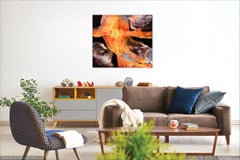 "Epicenter" - Horizontal abstract oil painting in neutral and warm colors.