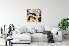 "Flare Up" - Abstract painting in neutral colors and slightly red & green.