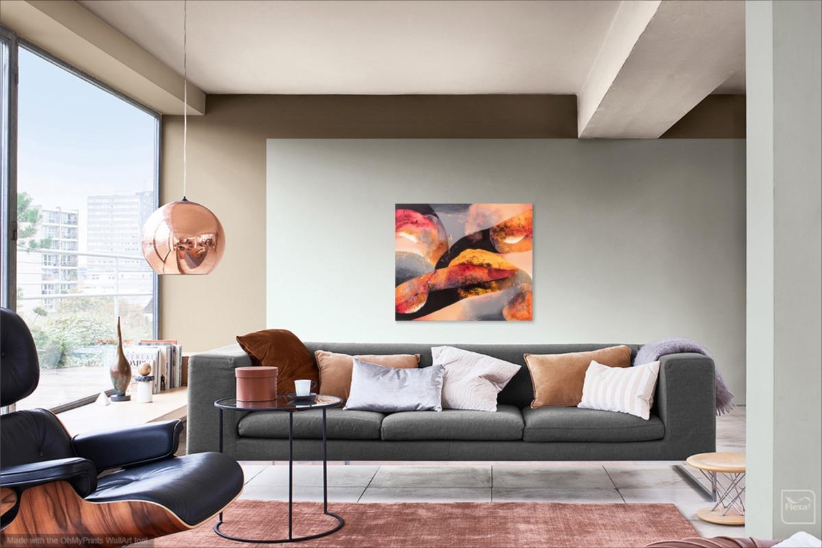 Hemisphere 2 - 2  Grande peinture horizontale abstraite noire, orange et rouge - Painting de Kathleen Cammarata