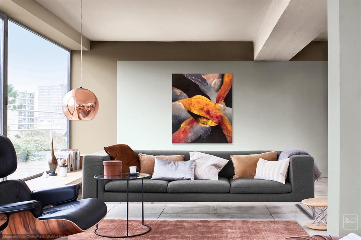 Huile sur toile - Hemisphere 4 - Peinture abstraite orange-gris - Painting de Kathleen Cammarata