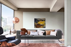 "Invocations" - Horizontal abstract painting in neutral and warm autumn colors.