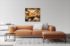 "Omen" - Horizontal abstract painting in neutral and warm autumn colors.