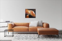 "Tethered but Drifting"- Horizontal abstract painting in neutral & autumn colors