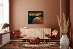 "Traveling Premonition" - Horizontal planet painting in dark and autumn colors.