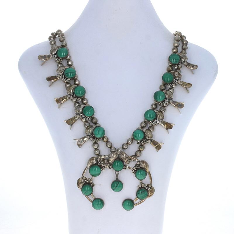Women's Kathleen Chavez Navajo Squash Blossom Malachite Earrings & Necklace Set 925 For Sale
