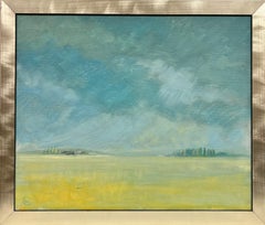 Contemporary British Modernist Signed Oil Empty Green Landscape Poplar Trees